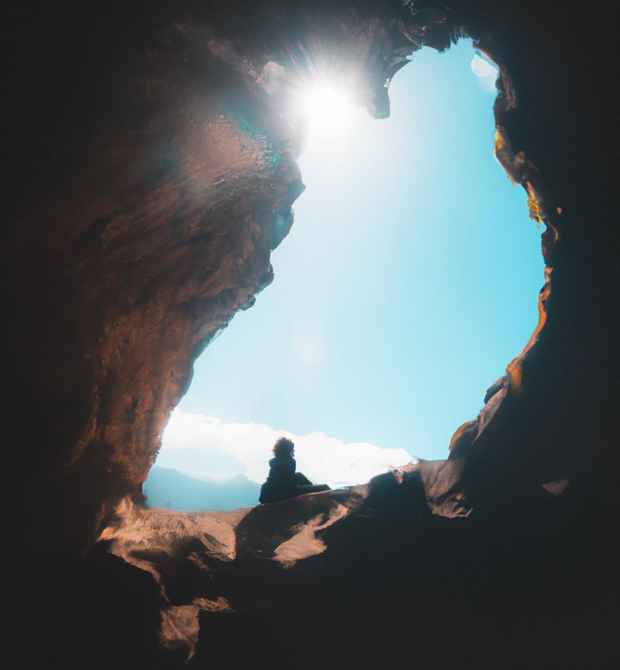 Woman sitting in cave